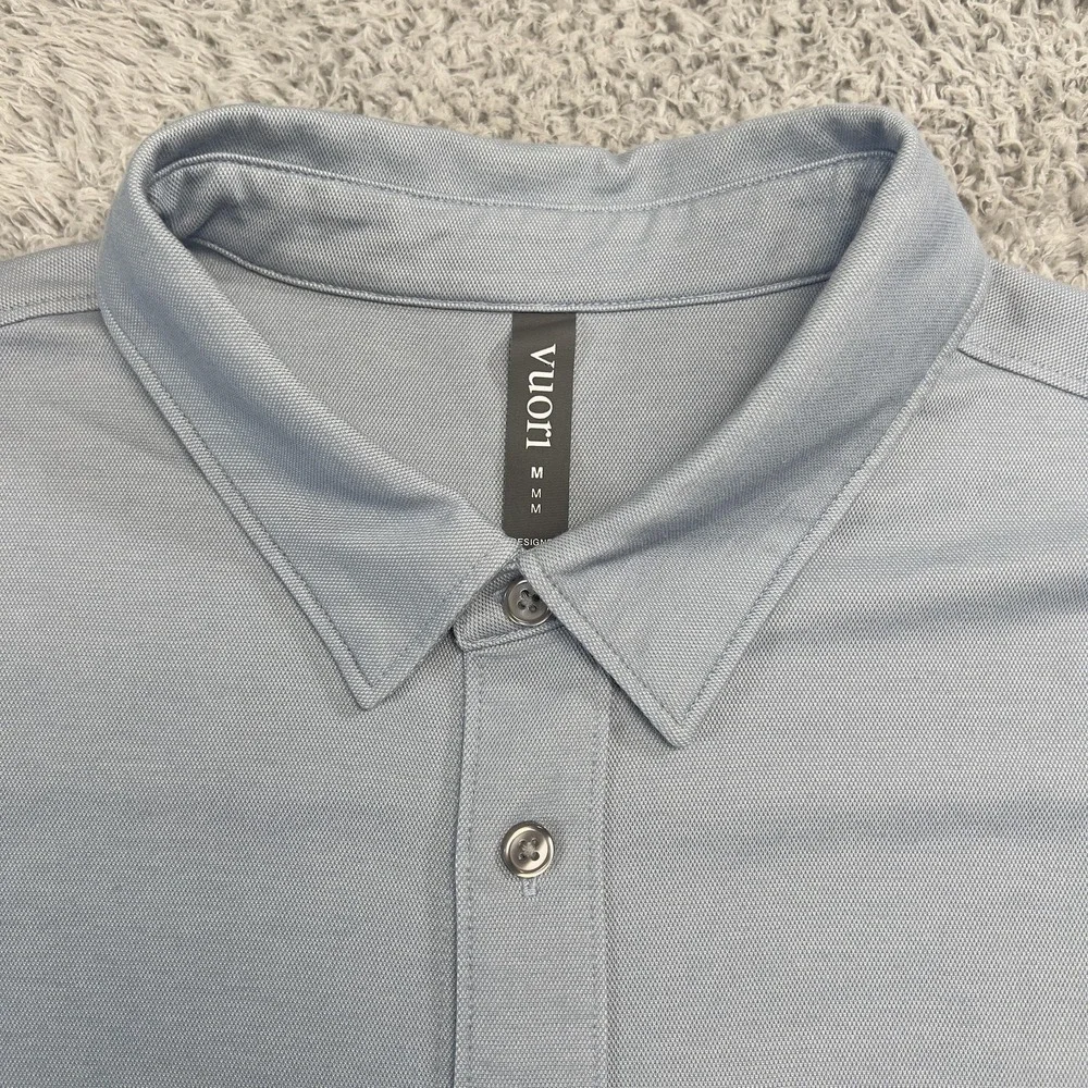 Vuori Shirt Mens M Blue Knit Button-Up Short Sleeve Performance Stretch Cotton
